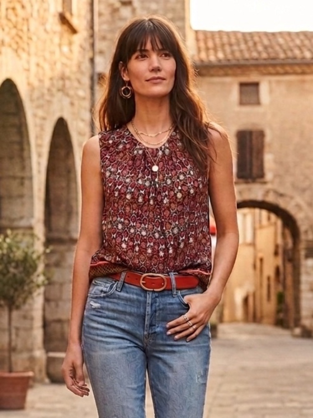 Anthropologie Vanessa Virginia Floral Sleeveless Boho Blouse Keyhole Back XS